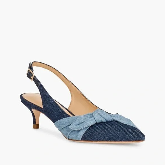 Talbots SYLVIE SIDE KNOT SLINGBACKS DENIM Blue Kitten Heel sz 8.5 - Picture 2 of 7